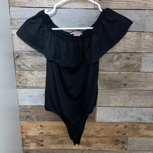 black ruffled bodysuit